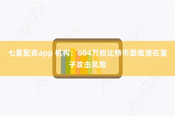 七星配资app 机构：604万枚比特币面临潜在量子攻击风险