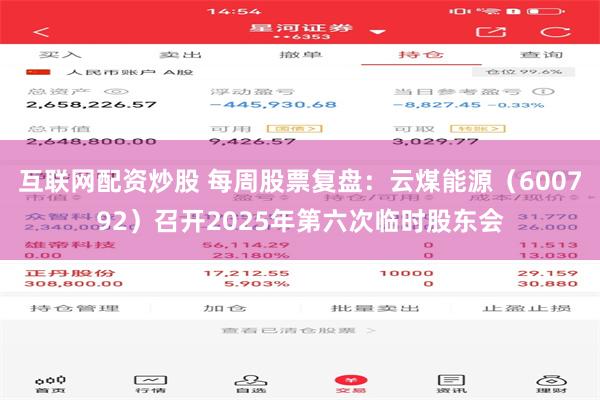 互联网配资炒股 每周股票复盘:云煤能源(600792)召开2025年第六次临时股东会