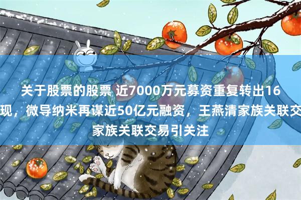 关于股票的股票 近7000万元募资重复转出16天后才发现，微导纳米再谋近50亿元融资，王燕清家族关联交易引关注